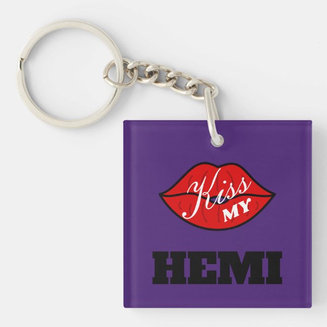 Kiss My Hemi Power Plum Crazy Challenger Keychain (Front)