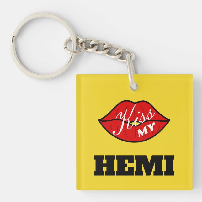 Kiss My Hemi Power Yellow Jacket Challenger Keychain (Front)