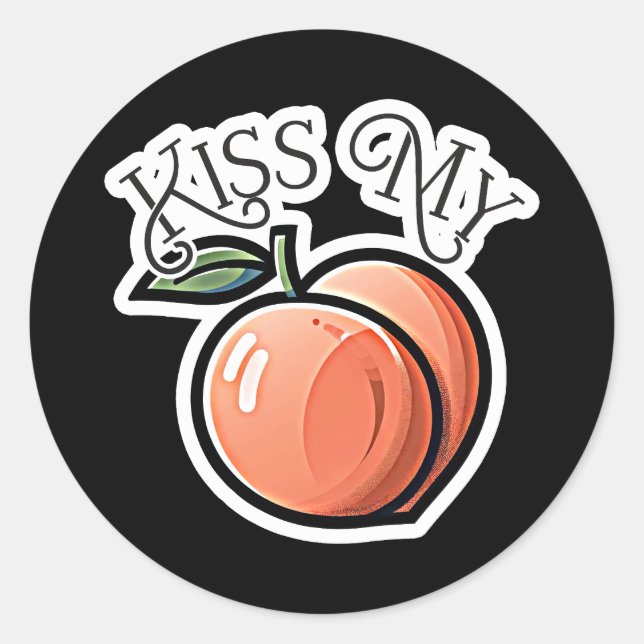 Kiss my Peach Peaches Funny Fruit Classic Round Sticker (Front)