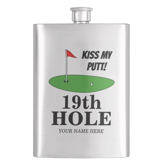 Kiss My Putt 19th Hole funny golfing gift custom F Hip Flask (Front)