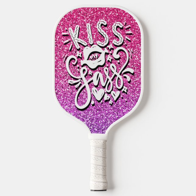 KISS MY SASS CUSTOM GLITTER TYPOGRAPHY PICKLEBALL PADDLE (Front)
