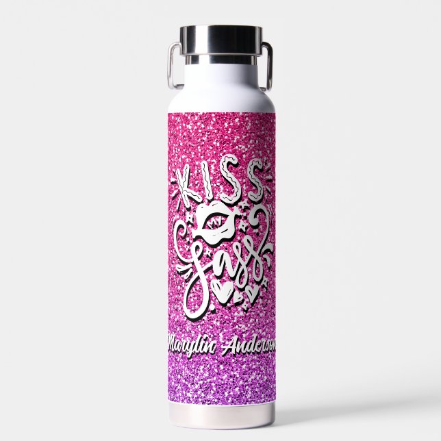 KISS MY SASS CUSTOM GLITTER TYPOGRAPHY WATER BOTTLE (Front)