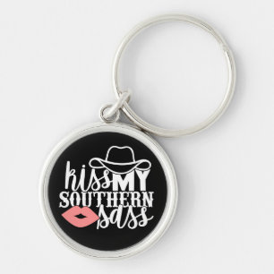 kiss My Sass Funny Western Cowgirl Southern Keychain