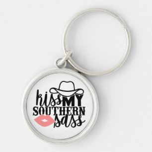 kiss My Southern Sass Funny Western Cowgirl Keychain