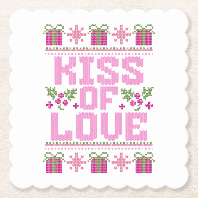 Kiss of Love for Christmas Paper Coaster (Front)