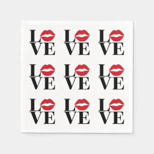 Kiss of Love Modern Red Lips Paper Napkins