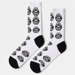 Kiss Pattern Crew Socks –  Lips Design for Women