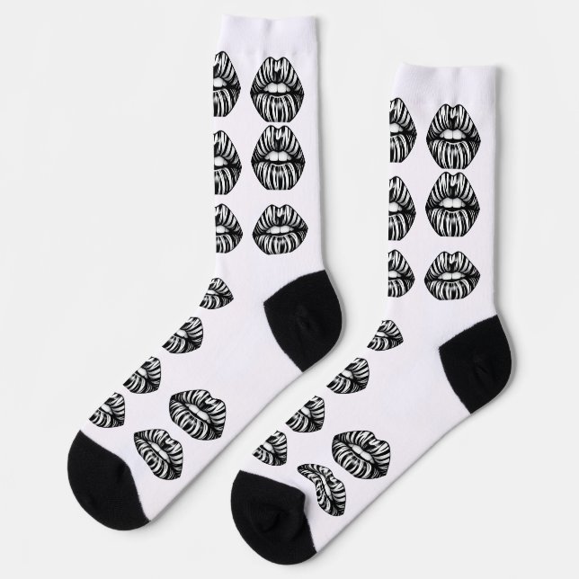 Kiss Pattern Crew Socks –  Lips Design for Women (Left)