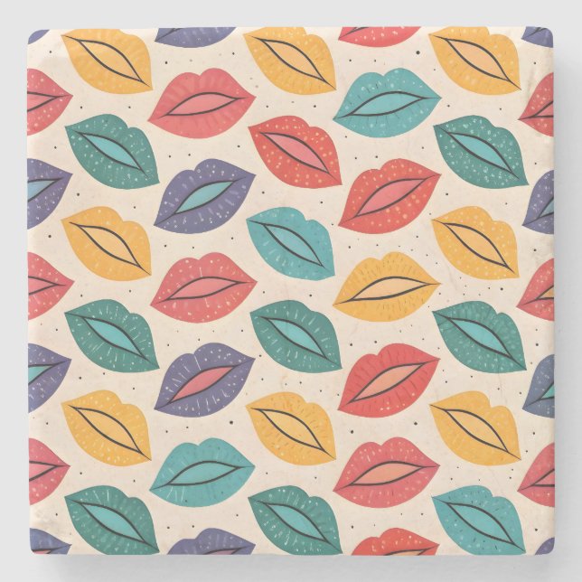 Kiss Pattern Stone Coaster (Front)