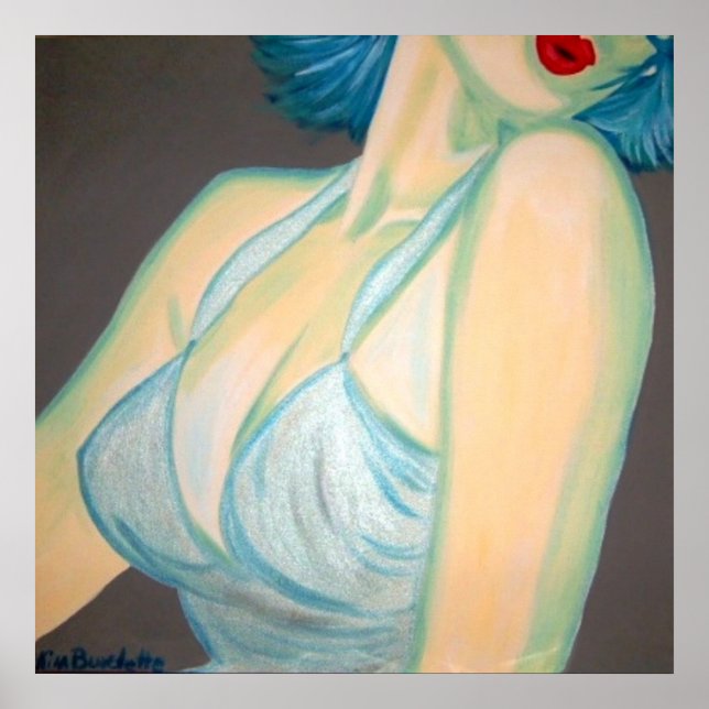 Kiss Poster, pin up, retro grey blue lips Kimba Poster (Front)