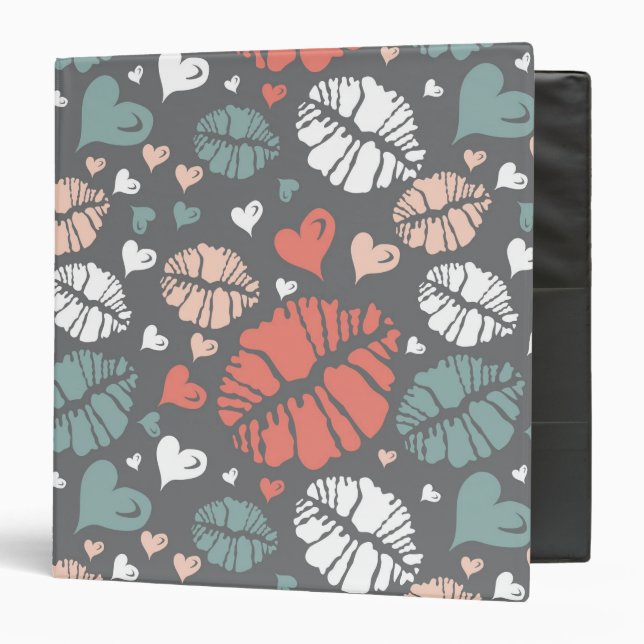 Kiss Print And Heart Pattern Binder (Front/Inside)