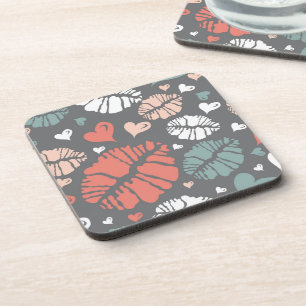 Kiss Print And Heart Pattern Coaster