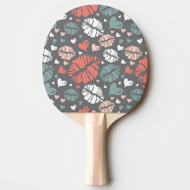 Kiss Print And Heart Pattern Ping Pong Paddle (Front)