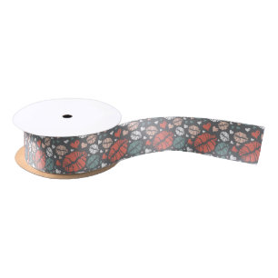 Kiss Print And Heart Pattern Satin Ribbon