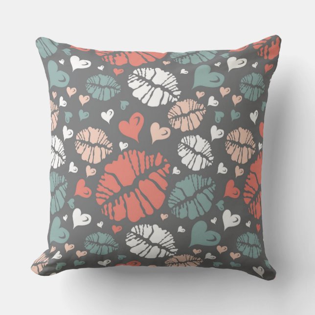 Kiss Print And Heart Pattern Throw Pillow (Front)
