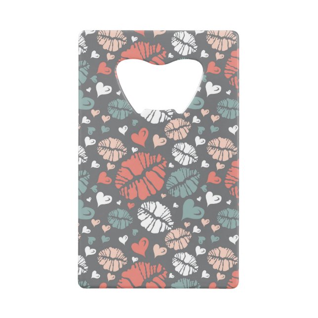 Kiss Print And Heart Pattern Wallet Bottle Opener (Front)