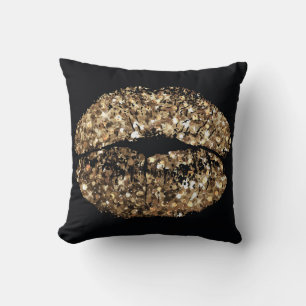 Kiss print: gold shimmer vintage. throw pillow