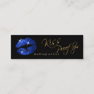 Kiss Proof Lips 2 - Blue Glitter on Black Mini Business Card