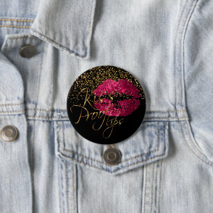 Kiss Proof Lips - Hot Pink Glitter 3 Inch Round Button
