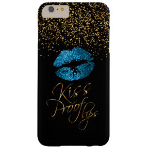 Kiss Proof with Gold Confetti & Blue Lips Barely There iPhone 6 Plus Case
