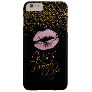 Kiss Proof with Gold Confetti & Pink Lips Barely There iPhone 6 Plus Case