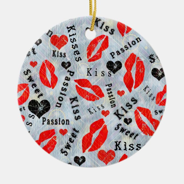 Kiss, red lips. ceramic ornament (Front)