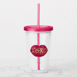 Kiss Red Lips Gold Glitter XOXO Acrylic Tumbler