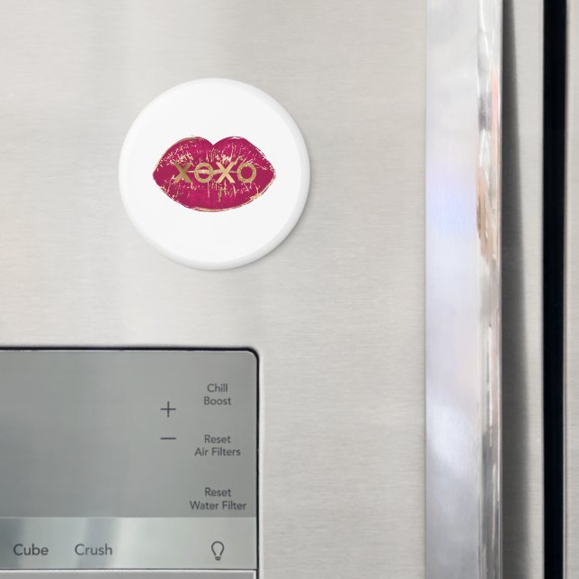 Kiss Red Lips Gold Glitter XOXO Magnet (In Situ (Fridge))