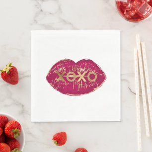 Kiss Red Lips Gold Glitter XOXO Napkin