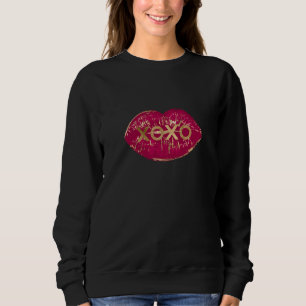 Kiss Red Lips Gold Glitter XOXO Sweatshirt