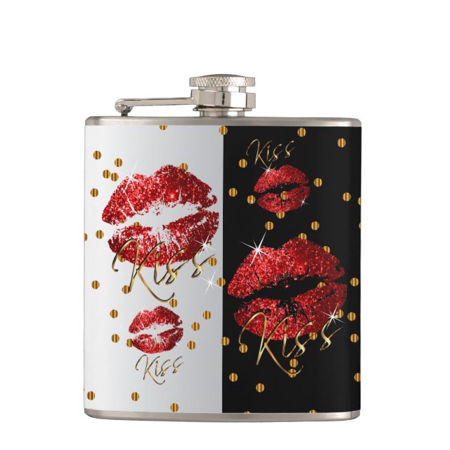 Kiss Red Lips Hip Flask (Front)