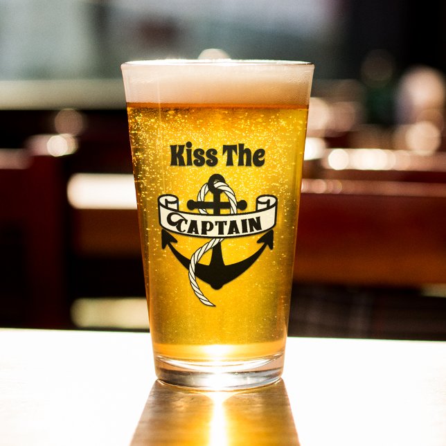 Kiss The Captain Nautical Funny Sailing Quote Glass (Creator Uploaded)