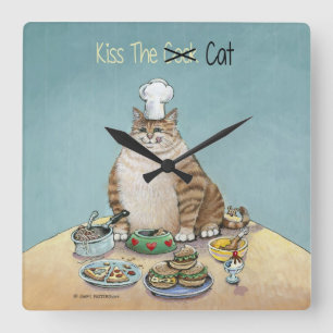 Kiss The Cat Square Wall Clock