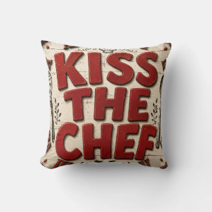 Kiss the Chef Rustic Farmhouse Kitchen Throw Pillow