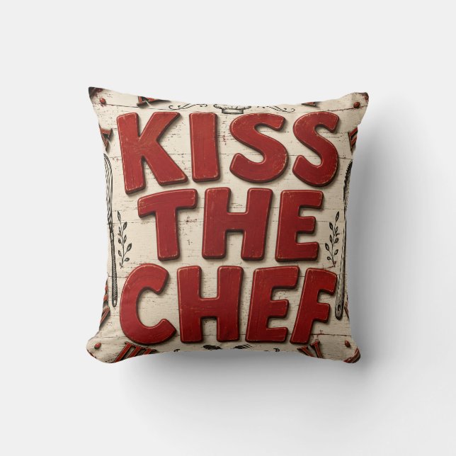 Kiss the Chef Rustic Farmhouse Kitchen Throw Pillow (Front)