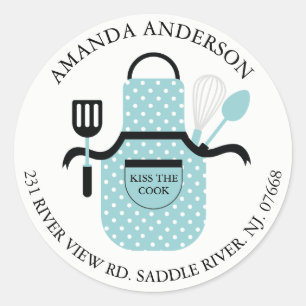 Kiss The Cook Apron Kitchen Address Label Sticker