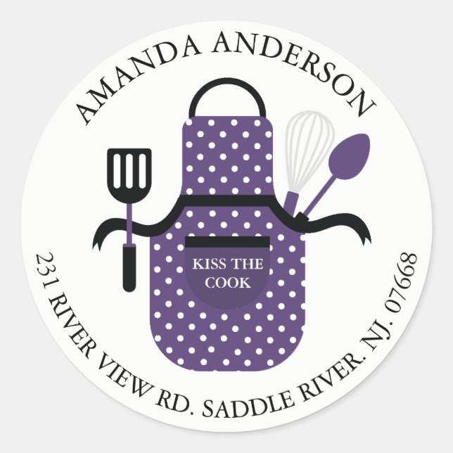 Kiss The Cook Apron Kitchen Address Label Sticker (Front)