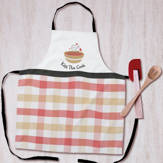 Kiss The Cook Cozy Kitchen Plaid Adult Apron (Creator Uploaded)