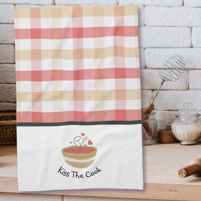 Kiss The Cook Cozy Kitchen Plaid  Kitchen Towel (Creator Uploaded)