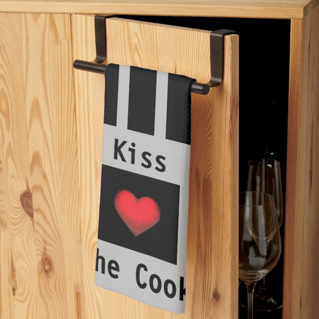 Kiss the Cook Customizable Grey Kitchen Towel (Thirds Fold)