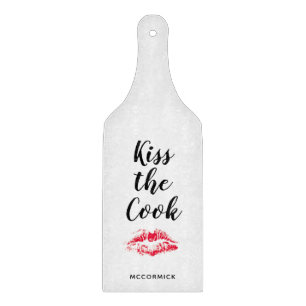 Kiss the Cook Funny Quote Personalized Cutting Board