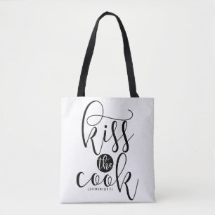 Kiss The Cook Modern Script Personalized Tote Bag