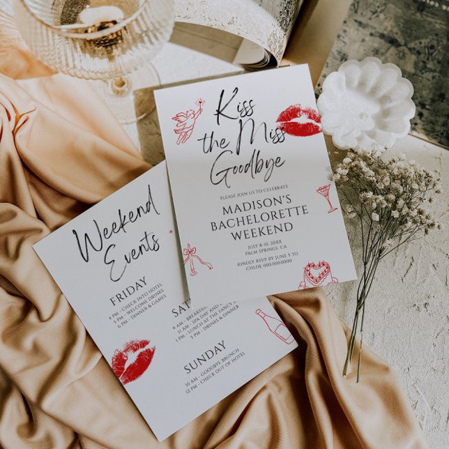 Kiss The Miss Goodbye Bachelorette Invitation (Creator Uploaded)