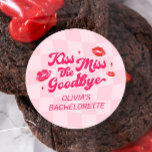 Kiss the Miss Goodbye Bachelorette Party Favour Classic Round Sticker<br><div class="desc">Add charm to your event with the Personalized Kiss the Miss Goodbye Bachelorette Party Favour Classic Round Sticker. Perfect for a kiss the miss goodbye theme, it complements kiss the miss goodbye bachelorette and kiss the miss goodbye bridal shower party ideas. Ideal for a valentines bachelorette party, red and pink...</div>