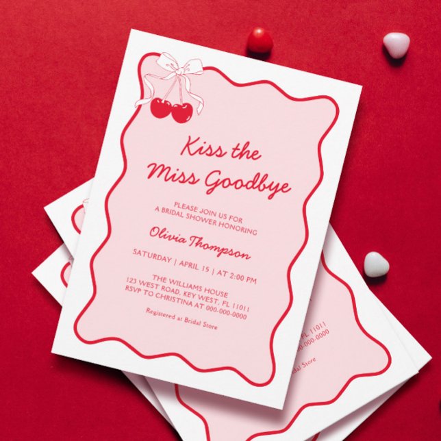 Kiss the Miss Goodbye Bridal Shower Invitation (Creator Uploaded)