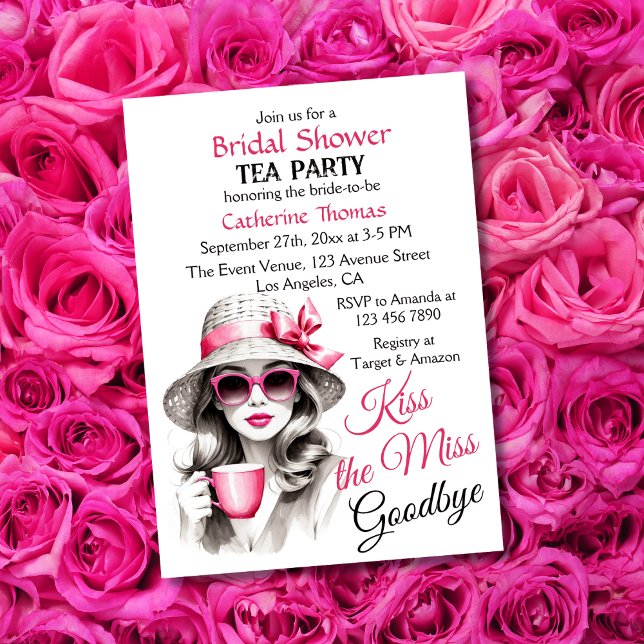 Kiss The Miss Goodbye Bridal Shower Tea Party Invitation (Creator Uploaded)