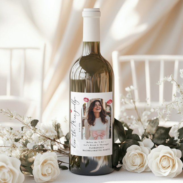 Kiss the Miss Goodbye Photo Chic Bachelorette Wine Label (Creator Uploaded)