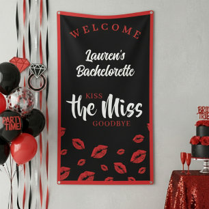 Kiss the Miss Goodbye Red Lip Bachelorette Party Banner