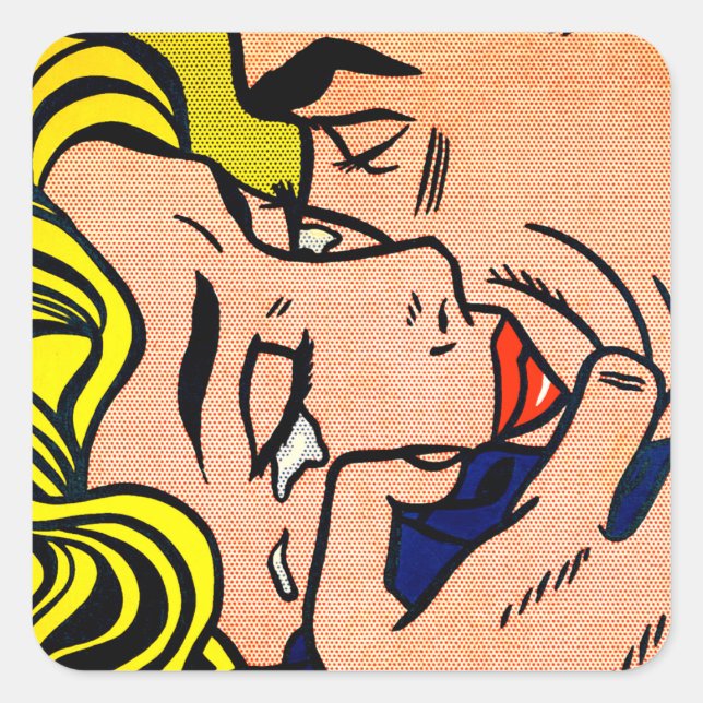 Kiss V - Lichtenstein - Vintage Pop Art Square Sticker (Front)