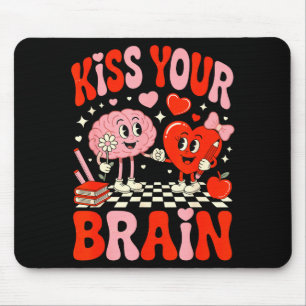 Kiss Your Brain Women Valentine's Day Retro School Mouse Pad